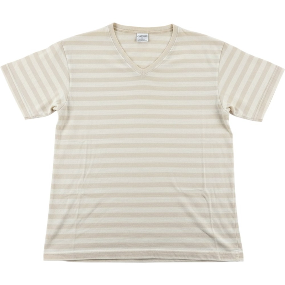 Cherokee T-Shirt M Vintage Made in USA Striped V-Neck Cotton Cream Tan